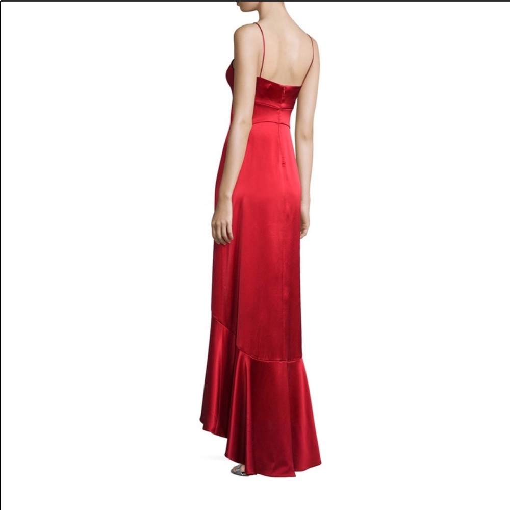 Jill Stuart Satin Hi-Lo Plunge Spaghetti Strap Bias Cut Maxi Slip Dress, Red, 10
